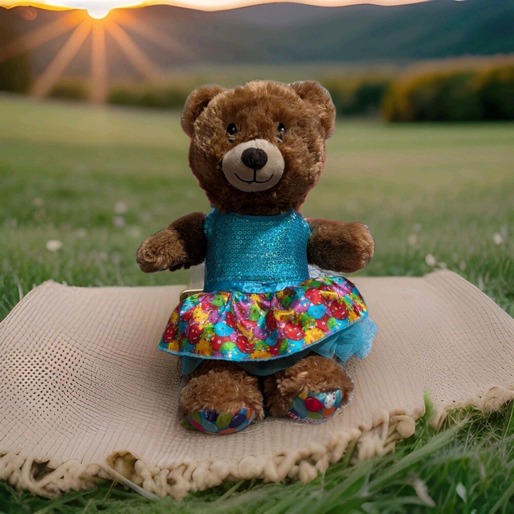 Build-A-Bear Happy Birthday Teddy Bear Plush w/ Rare Blue Sequin Dress BAB